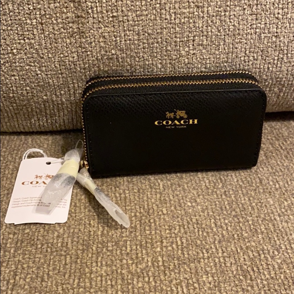 Coach black double zip coin